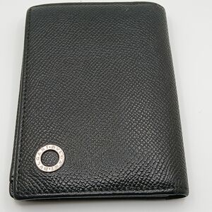Bulgari Black Textured Leather Wallet with Silver Logo Disc